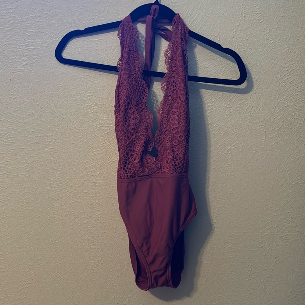 Mauve Lace One Piece Swimsuit